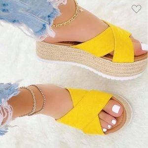 MUSTARD PLATFORM SANDALS